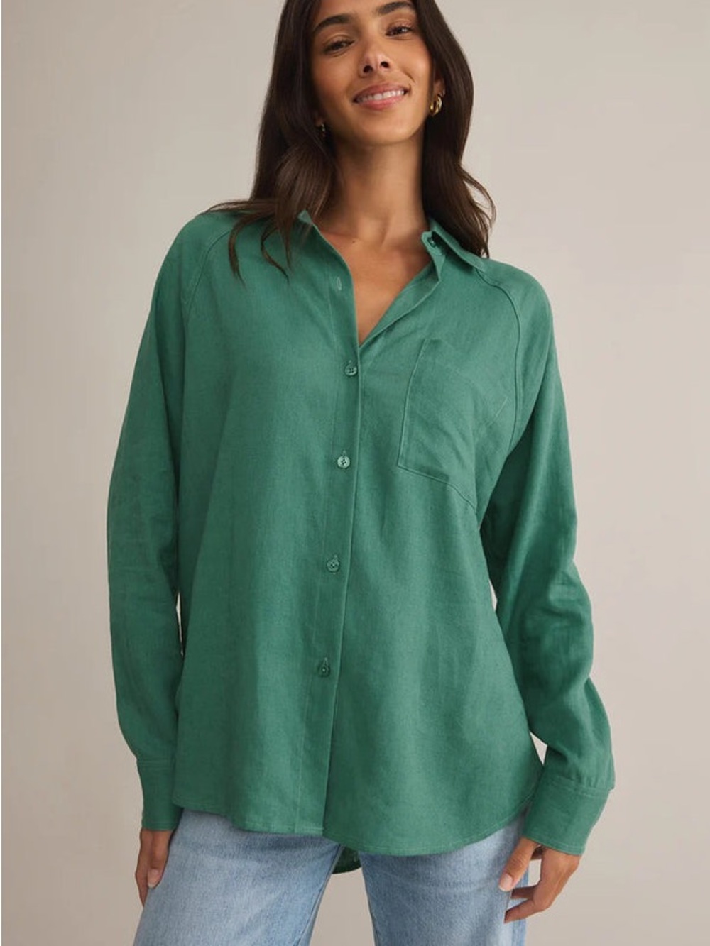 Z SUPPLY PERFECT LINEN TOP BOTANICAL GREEN, Small